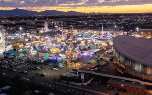 Arizona State Fair carnival rides and games during fall activities in Phoenix