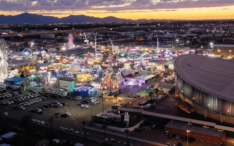 Arizona State Fair carnival rides and games during fall activities in Phoenix
